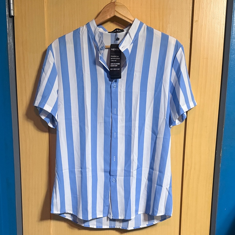 Sky Blue and White Striped Casual Shirt